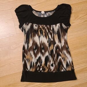 Agenda Black and Brown Cheetah Blouse